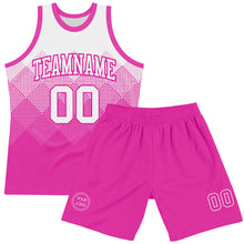 Load image into Gallery viewer, Custom White Deep Pink Gradient Square Shapes Round Neck Sublimation Basketball Suit Jersey