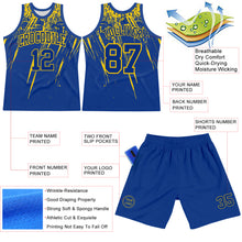 Load image into Gallery viewer, Custom Royal Yellow Splash Round Neck Sublimation Basketball Suit Jersey