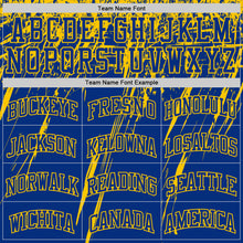 Load image into Gallery viewer, Custom Royal Yellow Splash Round Neck Sublimation Basketball Suit Jersey