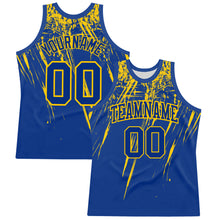 Load image into Gallery viewer, Custom Royal Yellow Splash Round Neck Sublimation Basketball Suit Jersey