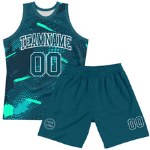 Load image into Gallery viewer, Custom Green Aqua-White Splash Round Neck Sublimation Basketball Suit Jersey