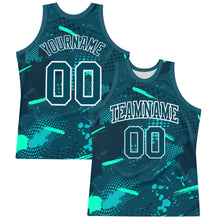 Load image into Gallery viewer, Custom Green Aqua-White Splash Round Neck Sublimation Basketball Suit Jersey