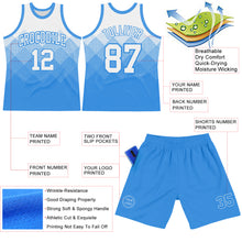 Load image into Gallery viewer, Custom White Powder Blue Gradient Square Shapes Round Neck Sublimation Basketball Suit Jersey