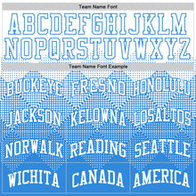 Load image into Gallery viewer, Custom White Powder Blue Gradient Square Shapes Round Neck Sublimation Basketball Suit Jersey