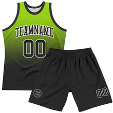 Load image into Gallery viewer, Custom Neon Green Black-White Fade Fashion Round Neck Sublimation Basketball Suit Jersey