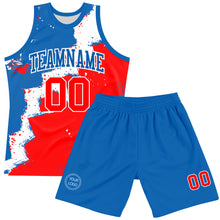 Load image into Gallery viewer, Custom Royal Red-White Splash Round Neck Sublimation Basketball Suit Jersey