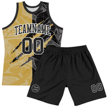 Charger l'image dans la galerie, Custom Graffiti Pattern Black Old Gold-White Scratch Round Neck Sublimation Basketball Suit Jersey