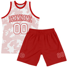 Laden Sie das Bild in den Galerie-Viewer, Custom White Red Curve Lines Round Neck Sublimation Basketball Suit Jersey