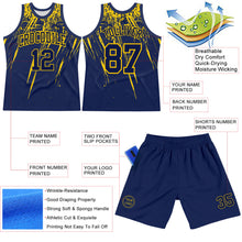 Laden Sie das Bild in den Galerie-Viewer, Custom Navy Yellow Splash Round Neck Sublimation Basketball Suit Jersey