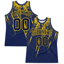 Laden Sie das Bild in den Galerie-Viewer, Custom Navy Yellow Splash Round Neck Sublimation Basketball Suit Jersey