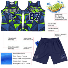 Laden Sie das Bild in den Galerie-Viewer, Custom Navy Neon Green-White Geometric Shape Round Neck Sublimation Basketball Suit Jersey