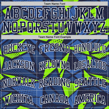 Laden Sie das Bild in den Galerie-Viewer, Custom Navy Neon Green-White Geometric Shape Round Neck Sublimation Basketball Suit Jersey
