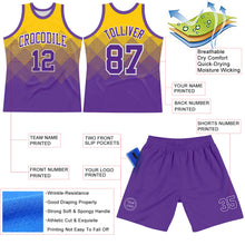 Load image into Gallery viewer, Custom Yellow Purple-White Gradient Square Shapes Round Neck Sublimation Basketball Suit Jersey