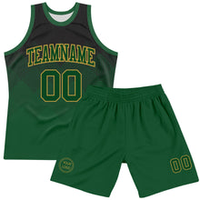 Load image into Gallery viewer, Custom Black Green-Old Gold Fade Fashion Round Neck Sublimation Basketball Suit Jersey