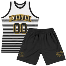 Charger l'image dans la galerie, Custom White Black-Old Gold Pinstripe Fade Fashion Round Neck Sublimation Basketball Suit Jersey