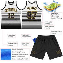 Charger l'image dans la galerie, Custom White Black-Old Gold Pinstripe Fade Fashion Round Neck Sublimation Basketball Suit Jersey