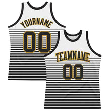 Charger l'image dans la galerie, Custom White Black-Old Gold Pinstripe Fade Fashion Round Neck Sublimation Basketball Suit Jersey