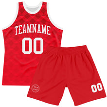 Load image into Gallery viewer, Custom Red White Geometric Shape Round Neck Sublimation Basketball Suit Jersey