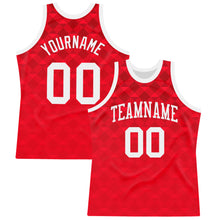 Load image into Gallery viewer, Custom Red White Geometric Shape Round Neck Sublimation Basketball Suit Jersey
