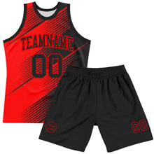 Load image into Gallery viewer, Custom Red Black Line Round Neck Sublimation Basketball Suit Jersey