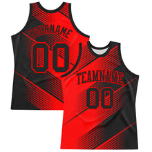 Load image into Gallery viewer, Custom Red Black Line Round Neck Sublimation Basketball Suit Jersey