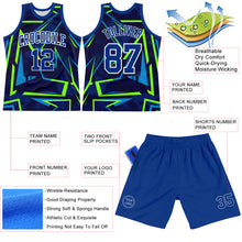 Load image into Gallery viewer, Custom Royal Neon Green-White Geometric Shape Round Neck Sublimation Basketball Suit Jersey