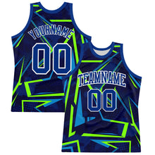 Load image into Gallery viewer, Custom Royal Neon Green-White Geometric Shape Round Neck Sublimation Basketball Suit Jersey