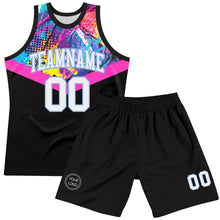 Charger l'image dans la galerie, Custom Black White Pink-Light Blue Splash Round Neck Sublimation Basketball Suit Jersey