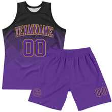 Load image into Gallery viewer, Custom Black Purple-Old Gold Fade Fashion Round Neck Sublimation Basketball Suit Jersey