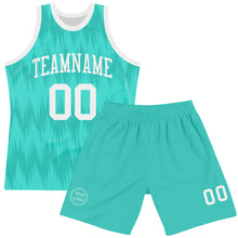 Charger l'image dans la galerie, Custom Aqua White Wave Round Neck Sublimation Basketball Suit Jersey