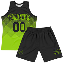 Charger l'image dans la galerie, Custom Black Neon Green Gradient Square Shapes Round Neck Sublimation Basketball Suit Jersey