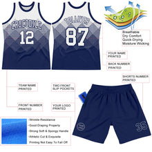 Load image into Gallery viewer, Custom White Navy Gradient Square Shapes Round Neck Sublimation Basketball Suit Jersey