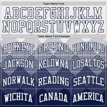 Load image into Gallery viewer, Custom White Navy Gradient Square Shapes Round Neck Sublimation Basketball Suit Jersey