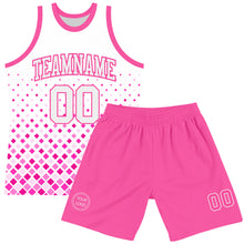 Load image into Gallery viewer, Custom White Pink Gradient Square Shapes Round Neck Sublimation Basketball Suit Jersey