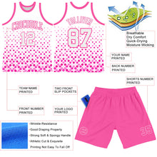 Load image into Gallery viewer, Custom White Pink Gradient Square Shapes Round Neck Sublimation Basketball Suit Jersey