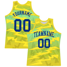 Load image into Gallery viewer, Custom Gold Royal-Light Blue Line Round Neck Sublimation Basketball Suit Jersey