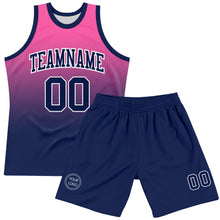 Load image into Gallery viewer, Custom Pink Navy-White Fade Fashion Round Neck Sublimation Basketball Suit Jersey