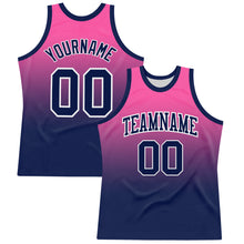 Load image into Gallery viewer, Custom Pink Navy-White Fade Fashion Round Neck Sublimation Basketball Suit Jersey