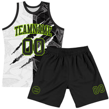 Charger l'image dans la galerie, Custom Graffiti Pattern Black White-Neon Green Scratch Round Neck Sublimation Basketball Suit Jersey