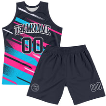 Загрузить изображение в средство просмотра галереи, Custom Navy Pink Light Blue-White Line Round Neck Sublimation Basketball Suit Jersey