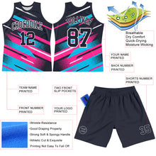 Загрузить изображение в средство просмотра галереи, Custom Navy Pink Light Blue-White Line Round Neck Sublimation Basketball Suit Jersey