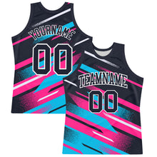 Загрузить изображение в средство просмотра галереи, Custom Navy Pink Light Blue-White Line Round Neck Sublimation Basketball Suit Jersey