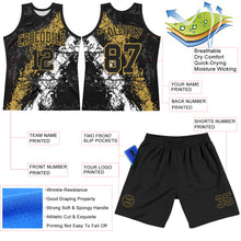 Загрузить изображение в средство просмотра галереи, Custom Black Old Gold-White Splash Round Neck Sublimation Basketball Suit Jersey