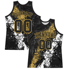 Загрузить изображение в средство просмотра галереи, Custom Black Old Gold-White Splash Round Neck Sublimation Basketball Suit Jersey