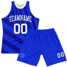 Laden Sie das Bild in den Galerie-Viewer, Custom Royal White-Navy Line Round Neck Sublimation Basketball Suit Jersey