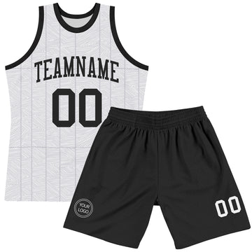 Custom Gray Black-White Line Round Neck Sublimation Basketball Suit Jersey