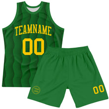 Load image into Gallery viewer, Custom Kelly Green Yellow Geometric Shape Round Neck Sublimation Basketball Suit Jersey