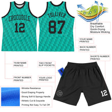 Загрузить изображение в средство просмотра галереи, Custom Teal White Line Round Neck Sublimation Basketball Suit Jersey