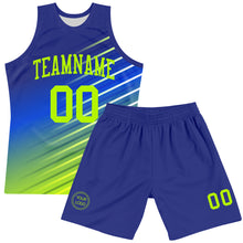 Charger l'image dans la galerie, Custom Royal Neon Green-White Line Round Neck Sublimation Basketball Suit Jersey