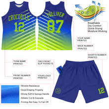 Charger l'image dans la galerie, Custom Royal Neon Green-White Line Round Neck Sublimation Basketball Suit Jersey